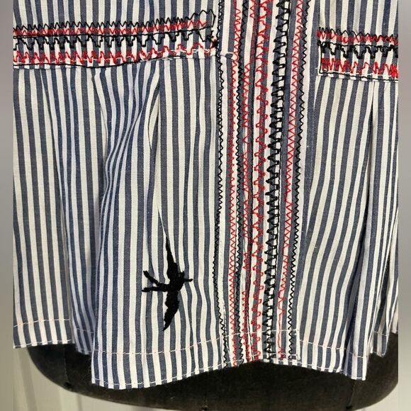 Mi Golondrina Hand Embroidered Striped Blouse Size Medium - Picture 6 of 11